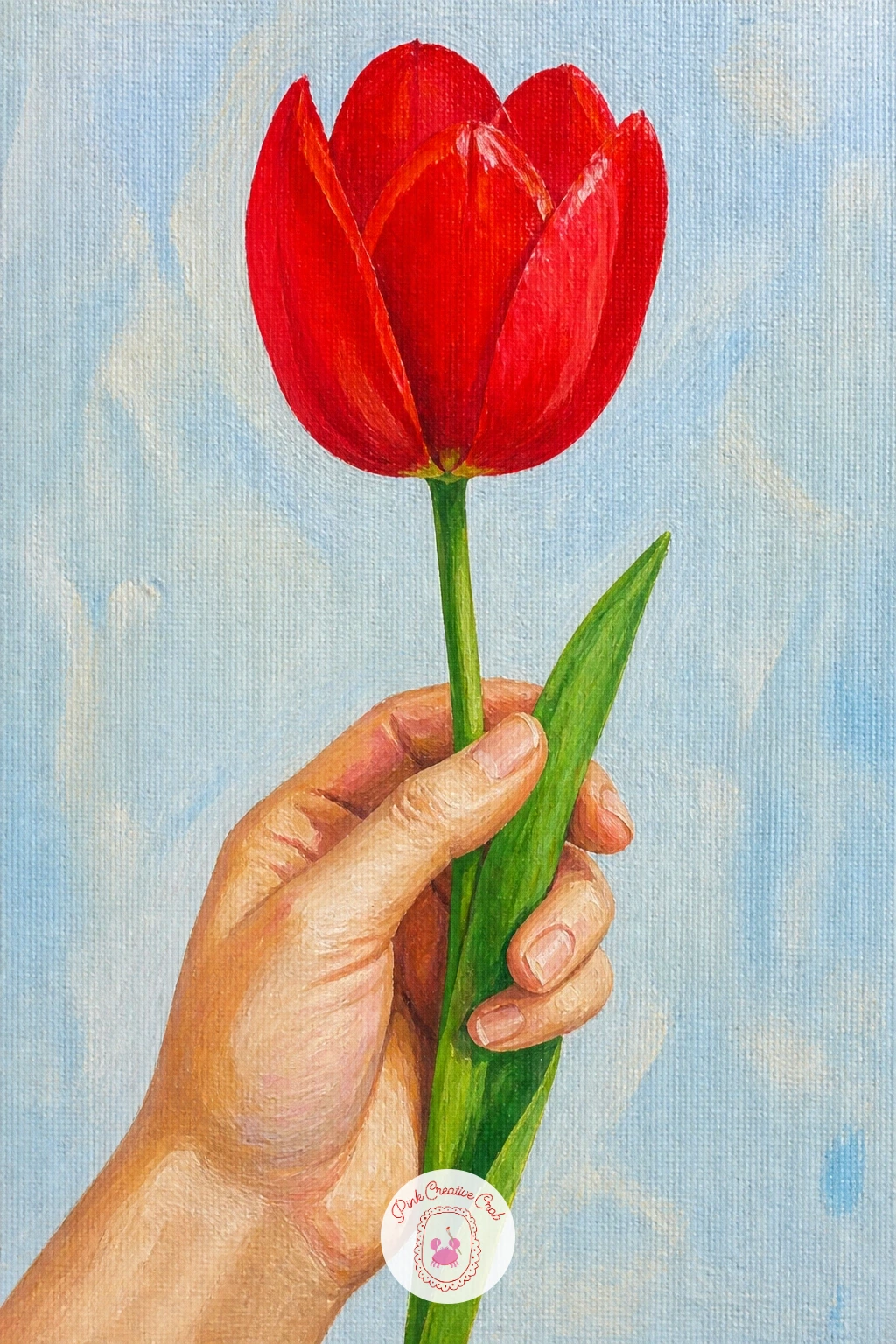 Hand Holding A Single Red Tulip — Hand holding a single red tulip is a close, intimate subject that puts a little figure drawing to work without needing a