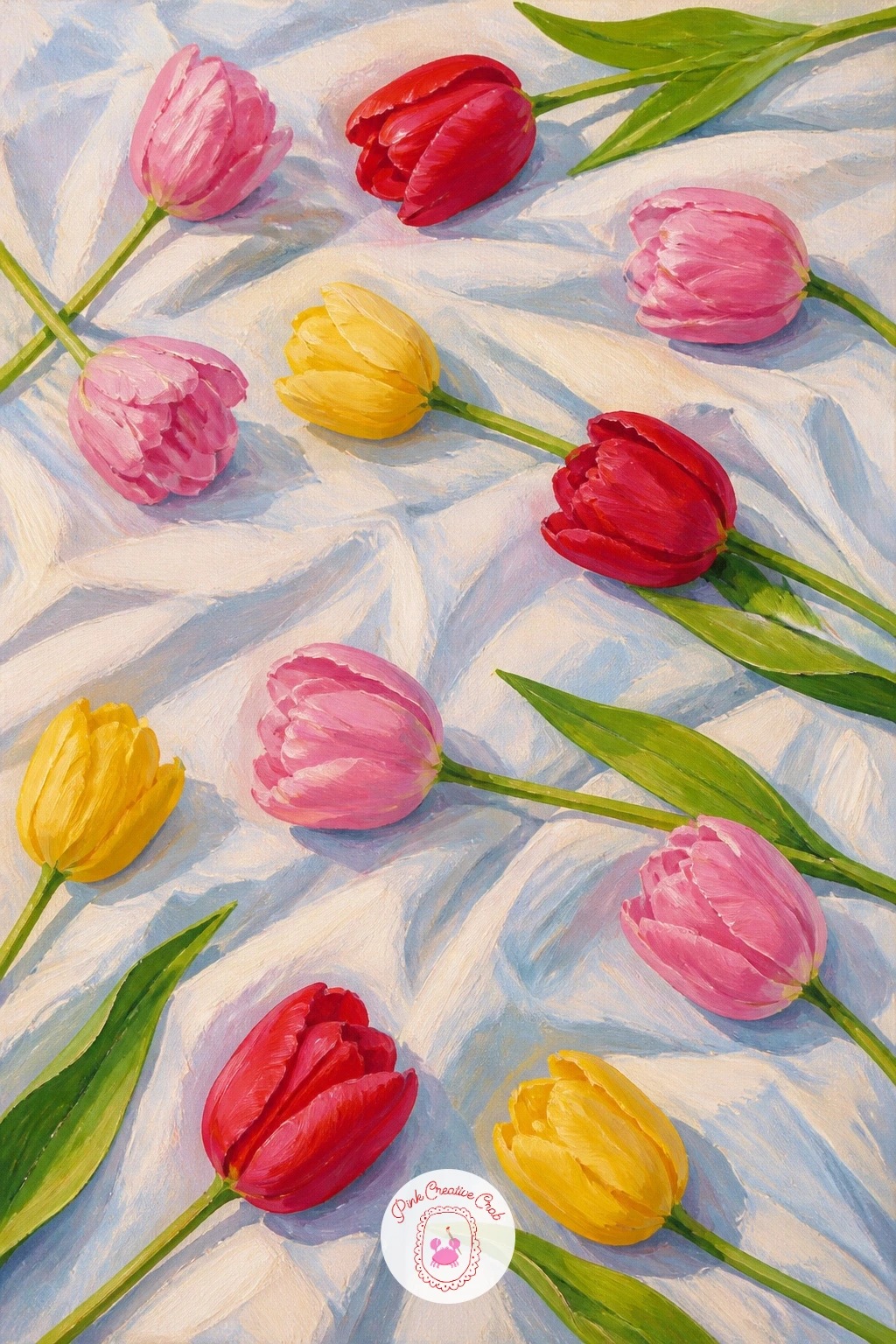 Tulips Scattered On A Bed — Tulips scattered on a bed makes for a soft, romantic composition built almost entirely from fabric folds and loose petals. Tulip