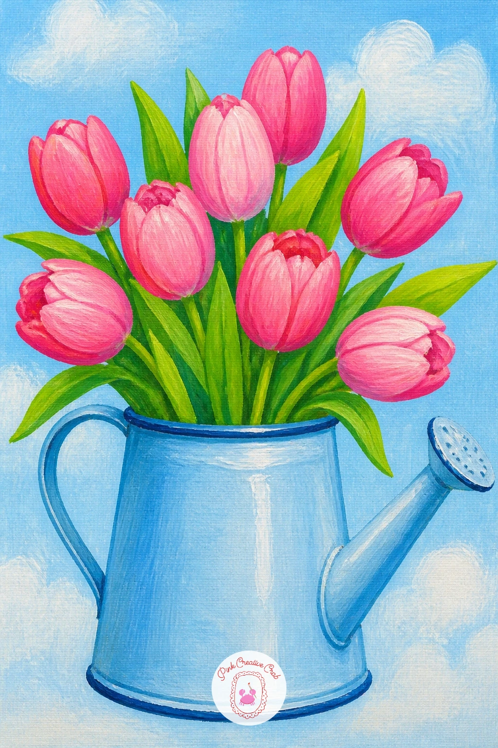 Tulips In An Enamel Watering Can — Tulips in an enamel watering can gives you a charming cottage-style still life with a bit of shine to practice. Tulip