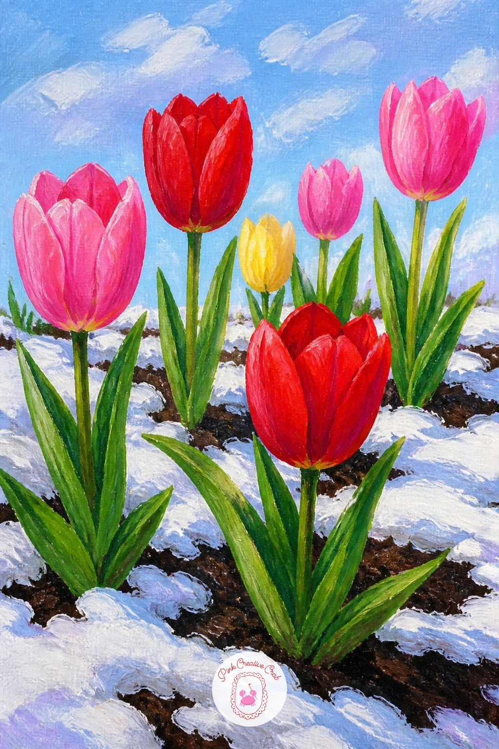 Tulips In A Late Spring Snow — Tulips in a late spring snow plays with an unexpected contrast, bright blooms pushing up through a dusting of late snow, which