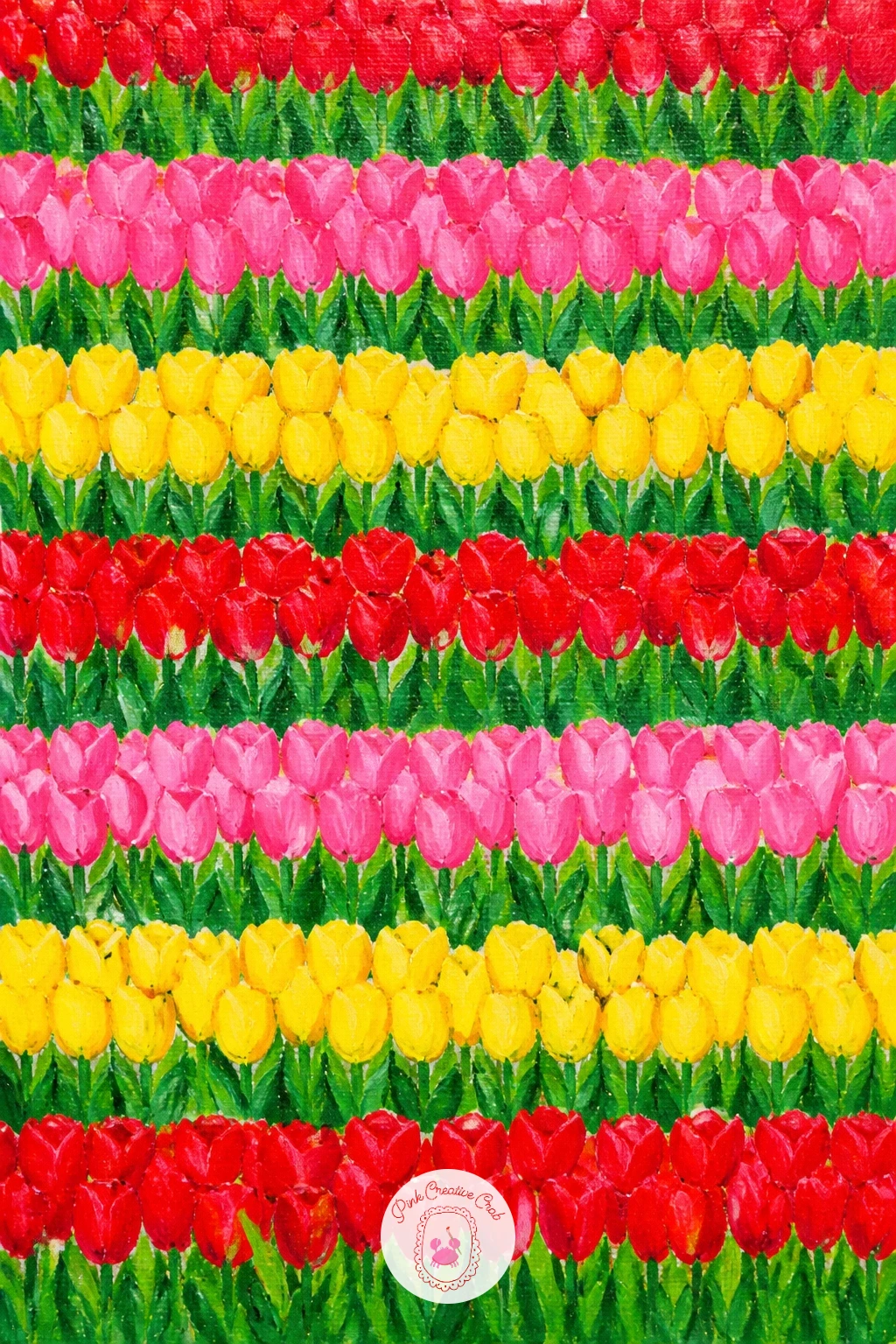 Tulip Fields Seen From Above In Stripes — Finish with the most graphic subject on the list: tulip fields seen from above in stripes, painted as though looking