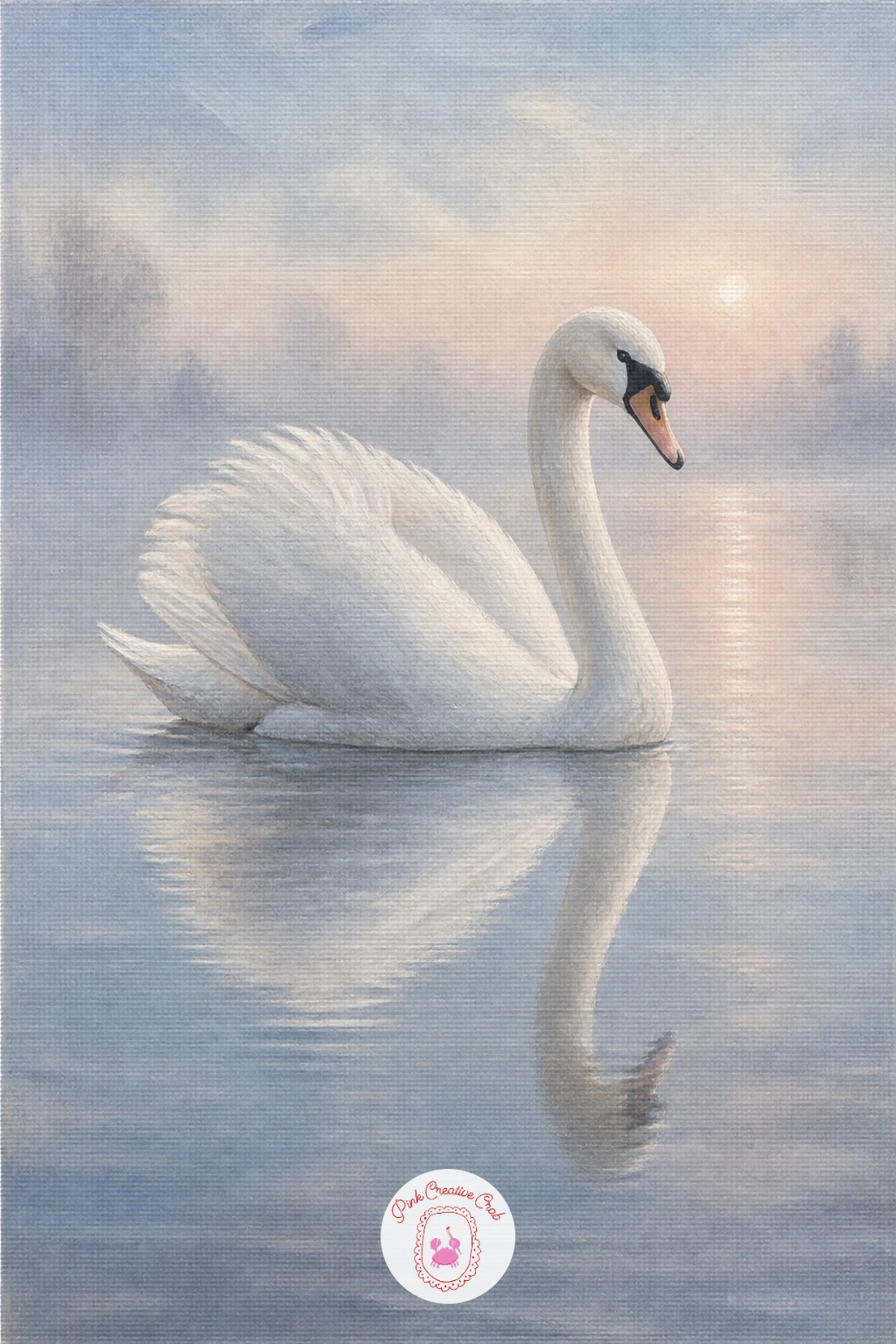 Swan Gliding on a Misty Lake — Start the whole series with a swan gliding on a misty lake at dawn, because it teaches you the soft background every later piece