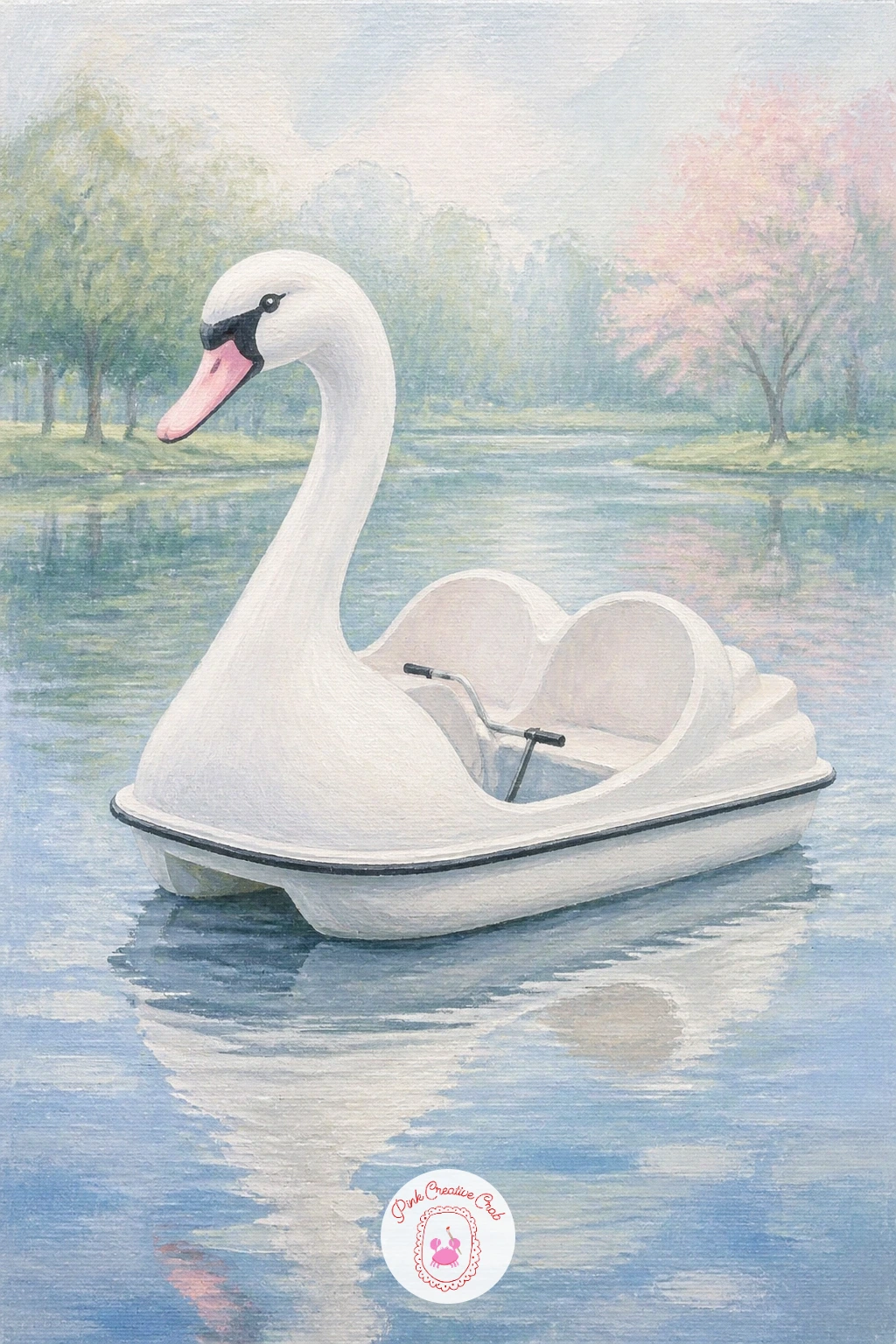 Swan-Shaped Pedal Boat — Lighten the mood with a swan-shaped pedal boat on a park lake, a nostalgic subject that still sits comfortably in this elegant series.