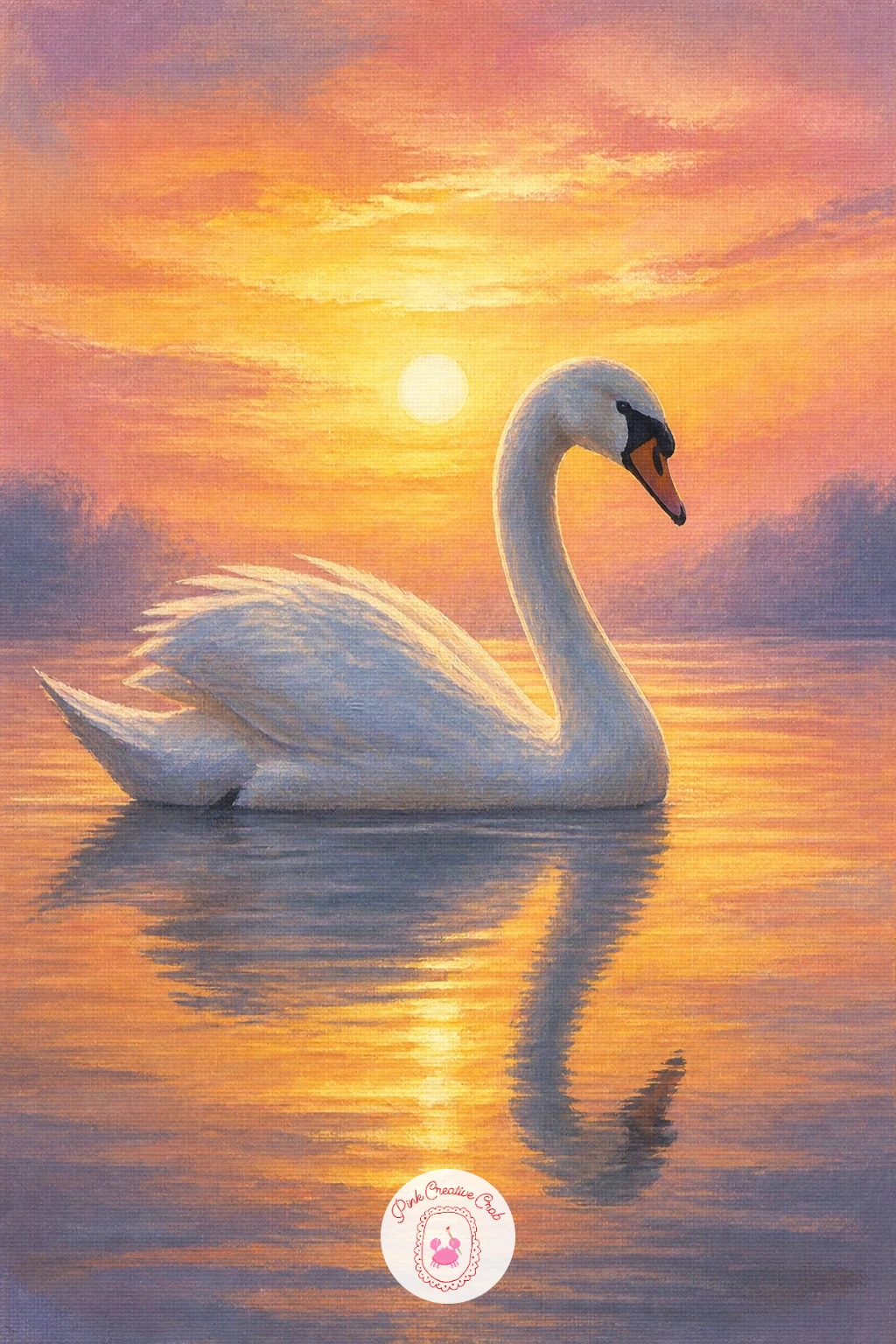 Swan Against a Golden Sunset — Return to pure elegance with a swan against a golden sunset, the whole canvas glowing warm behind a single white silhouette.