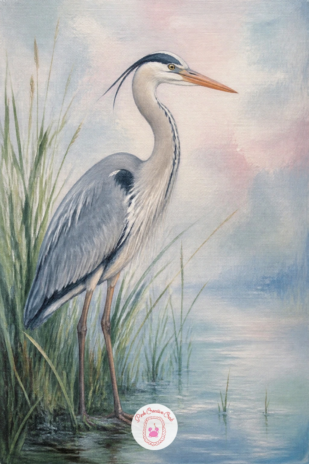 Grey Heron Fishing in Reeds — Move on from swans now with a grey heron fishing in reeds, a still, patient subject that rewards careful shape work. Swan painting