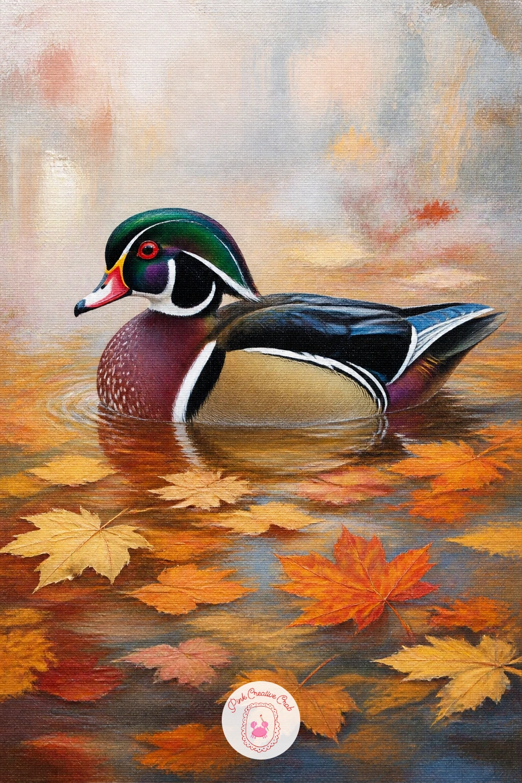 Wood Duck Among Autumn Leaves — Change the season with a wood duck among autumn leaves, its iridescent plumage sitting beautifully against warm fallen colour.