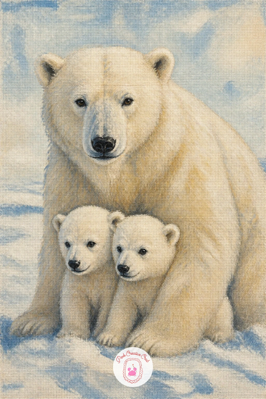 Polar Bear Mother With Two Cubs — Once a single cub feels comfortable, try a polar bear mother with two cubs grouped close together. Bear painting
