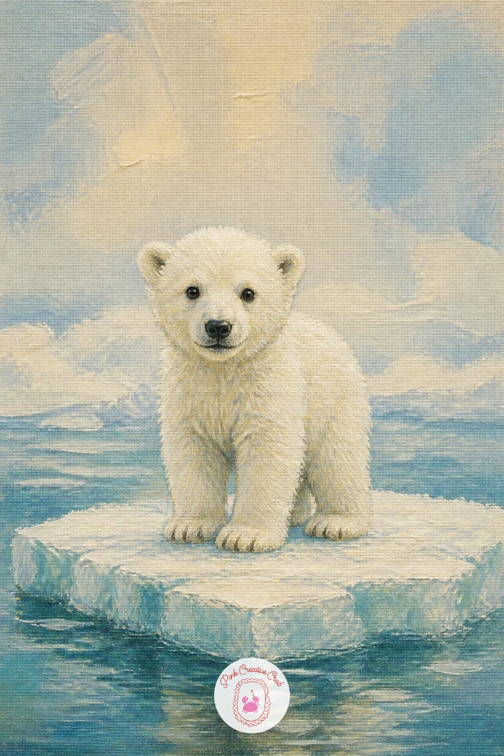 Polar Bear Cub on an Ice Floe — Start with the smallest, most forgiving bear on this list: a polar bear cub standing on a flat chunk of ice. Bear painting