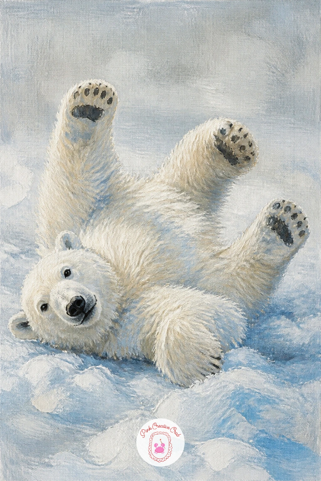 Polar Bear Rolling in the Snow — Give yourself a looser, funnier pose after two standing bears: a polar bear rolling on its back in the snow, paws in the air.