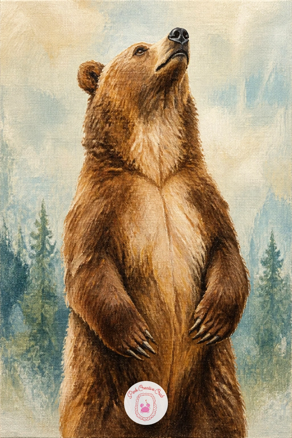 Bear Standing Up to Sniff the Air — Try a bear standing fully upright on its hind legs, nose lifted to catch a scent on the wind. Bear painting