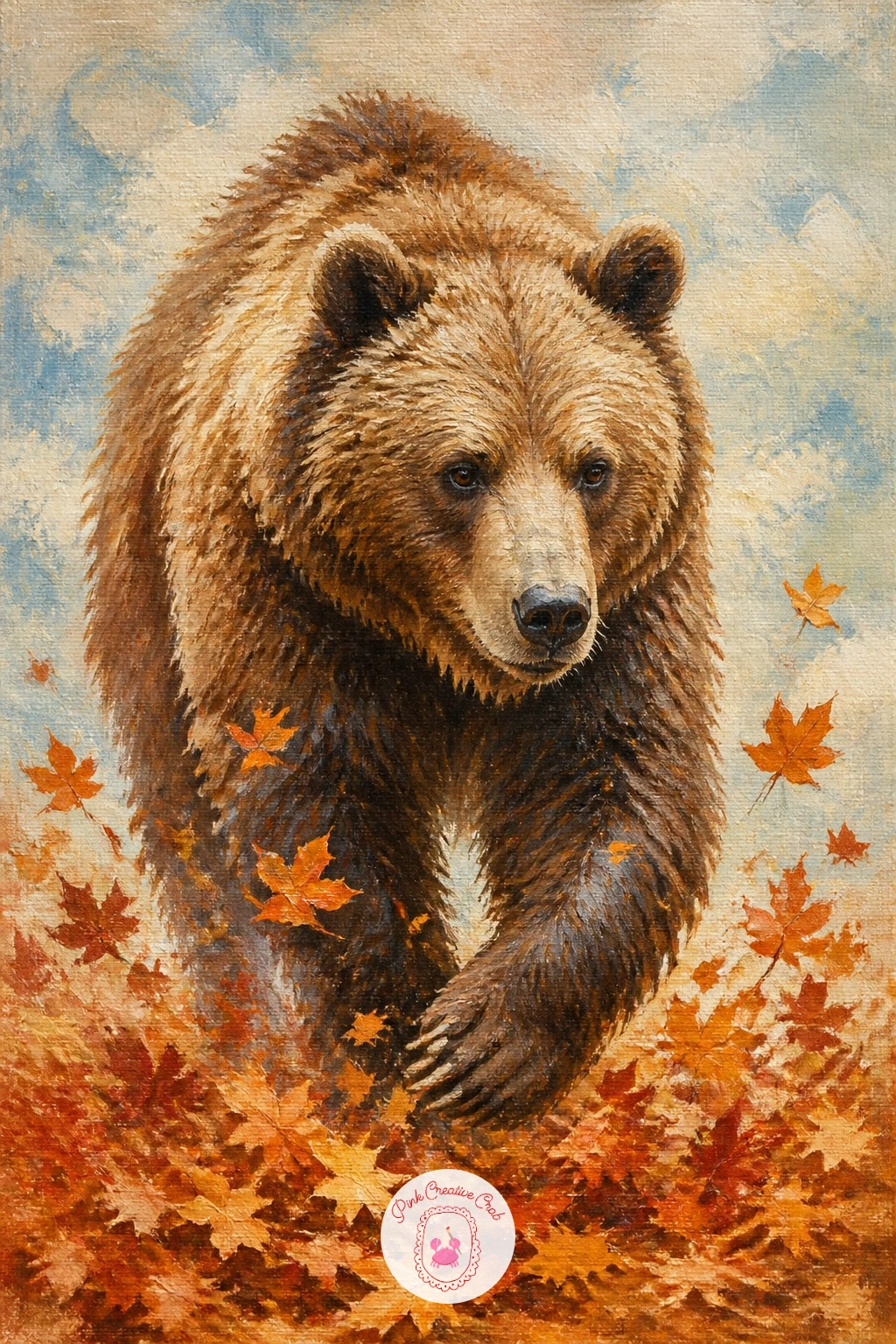 Bear in Autumn Leaves — Shift into a seasonal mood with a bear walking through a drift of fallen autumn leaves. Bear painting
