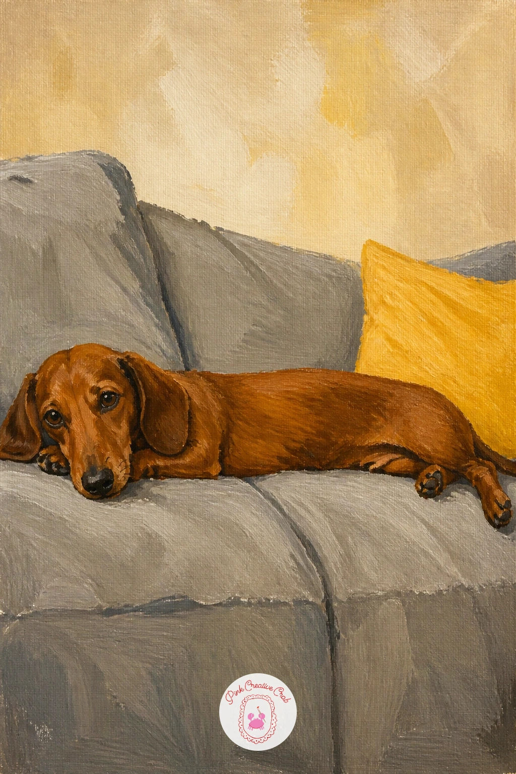 Dachshund Stretched Along A Sofa — After the cushion comes the whole sofa, with a dachshund stretched out full length like a furry draft excluder. Dachshund