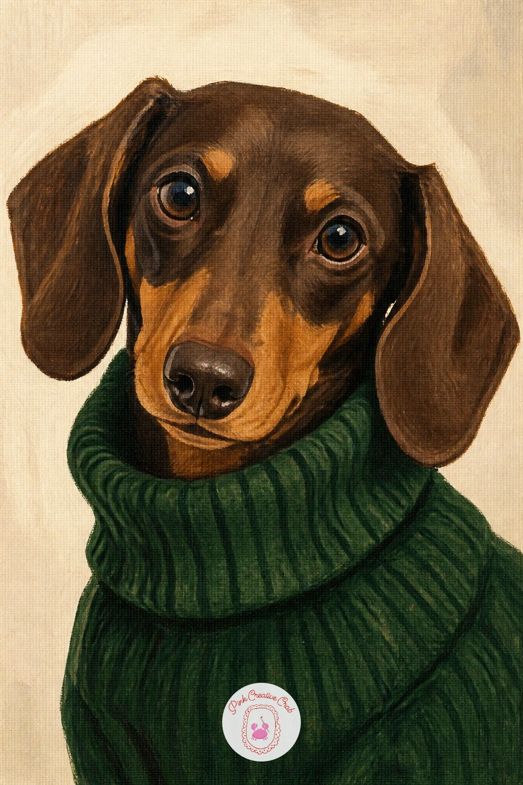 Dachshund In A Turtleneck Sweater — Bring the dachshund indoors for a cozy portrait in a chunky turtleneck sweater. Dachshund painting