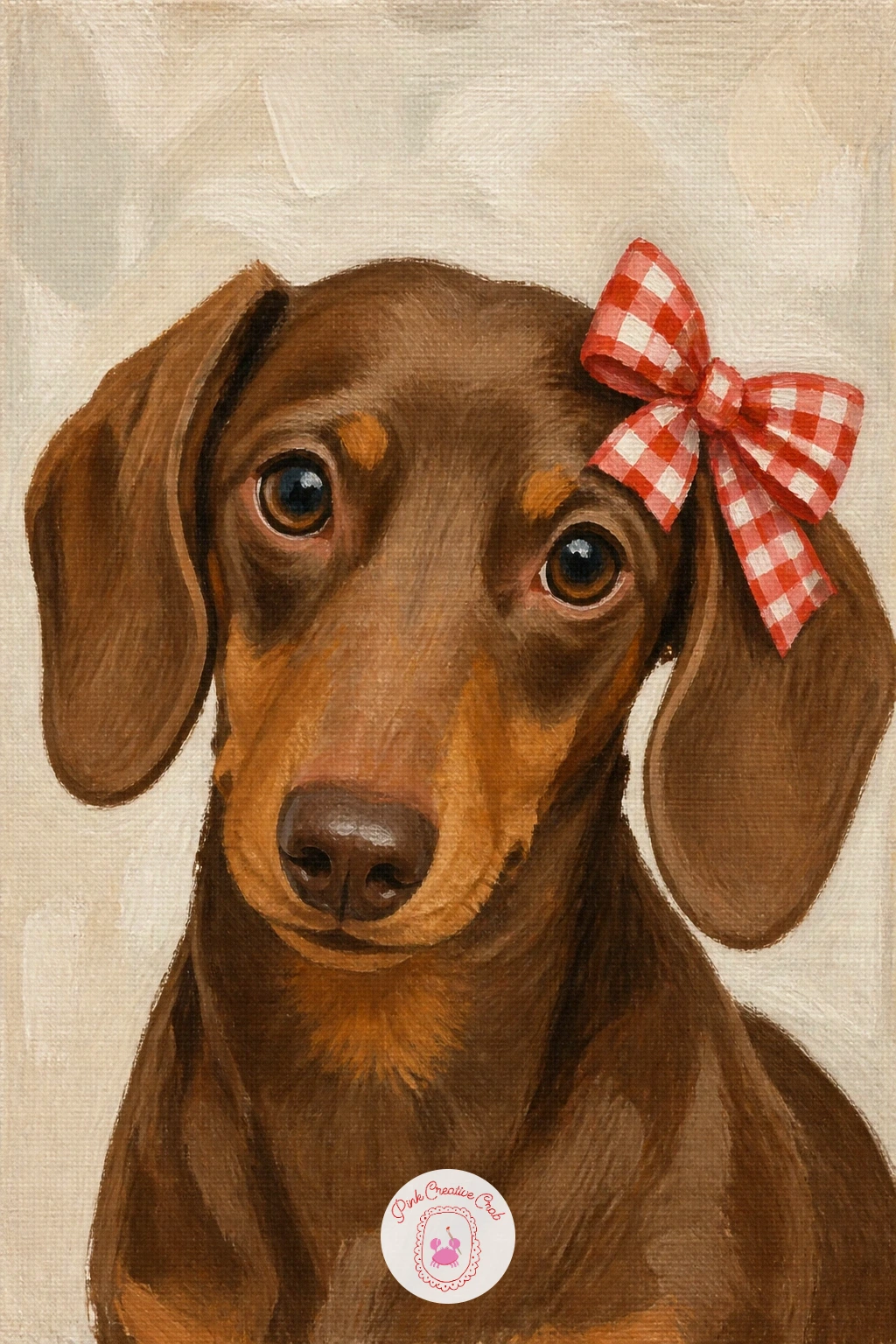 Dachshund With A Gingham Bow — Dress the next dachshund up simply, a neat portrait with a gingham bow clipped to one ear. Dachshund painting
