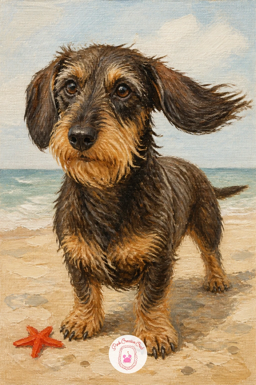 Wire-Haired Dachshund On A Beach — Take the wire-haired dachshund to the coast for something with more texture and a change of scenery. Dachshund painting