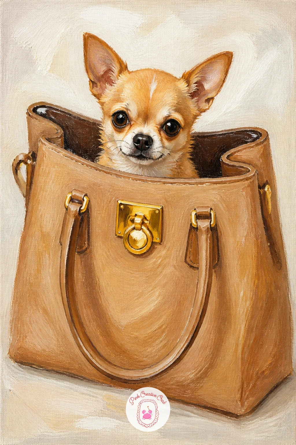 Chihuahua In A Handbag — Give the chihuahua its glamour moment, peeking out of the top of an open handbag. Dachshund painting