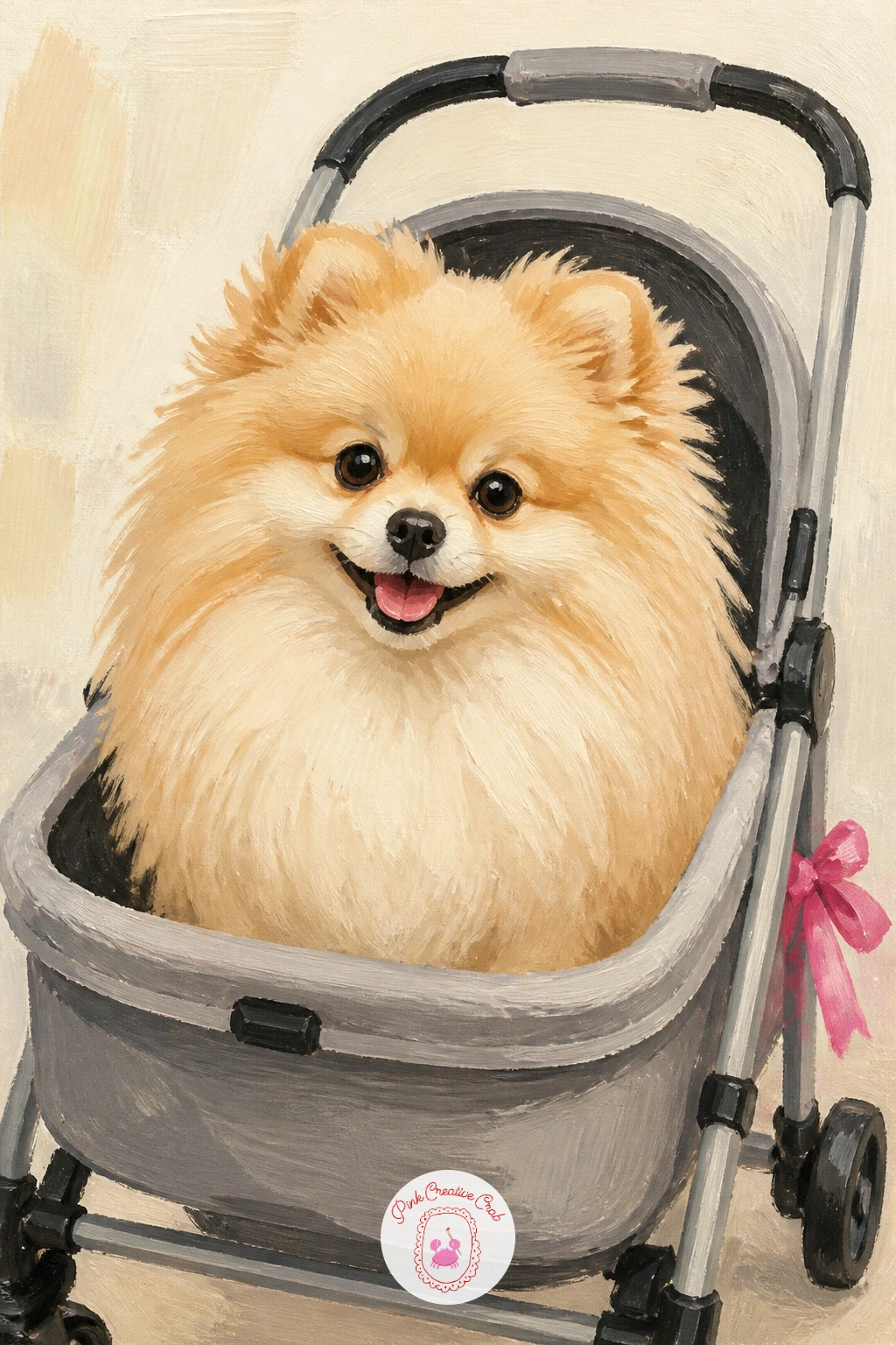 Pomeranian In A Stroller — Keep the pampered theme going with a fluffy Pomeranian riding in its own little stroller. Dachshund painting