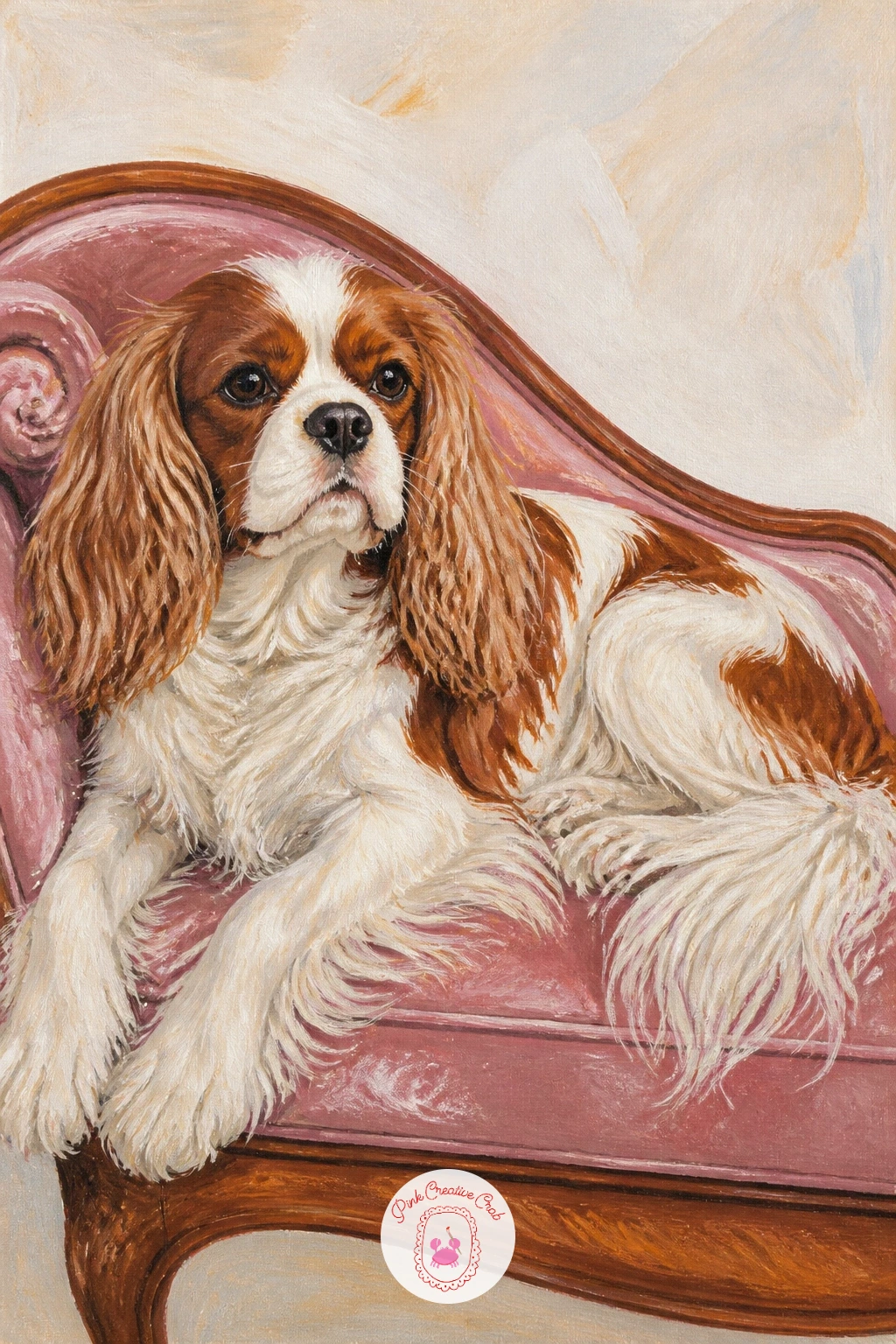Cavalier King Charles On A Chaise Longue — Let the Cavalier King Charles spaniel have its elegant moment, draped across a small chaise longue like a tiny