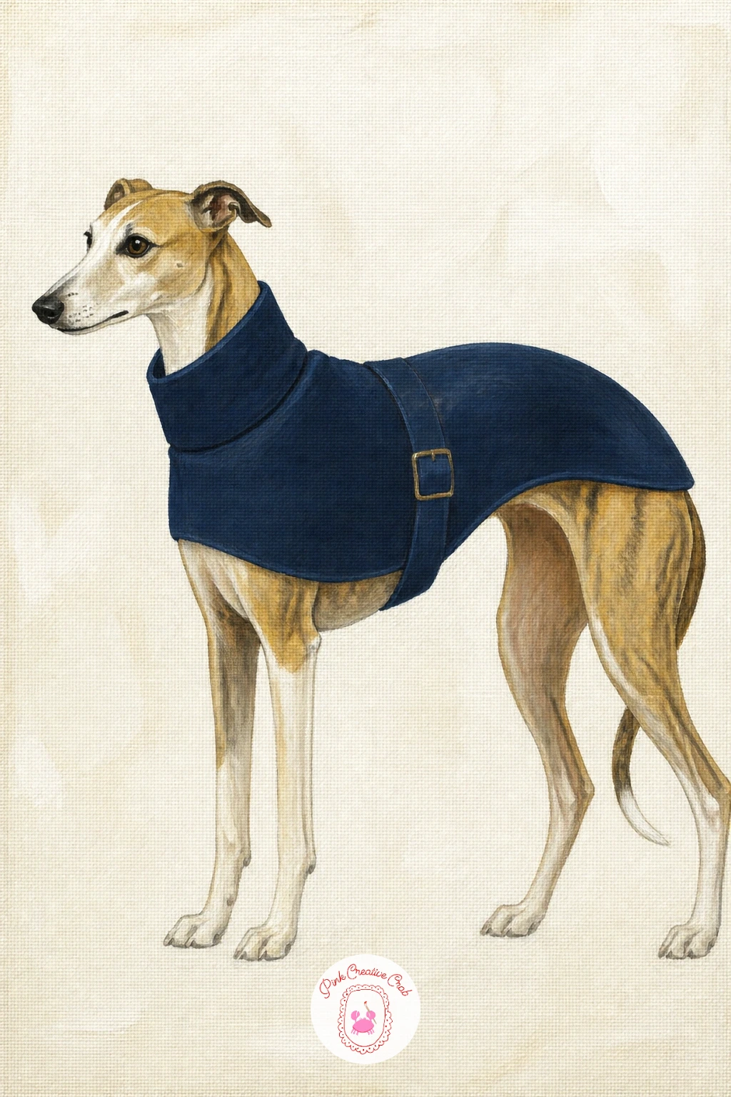 Whippet In A Coat — Switch to something sleeker with a whippet wearing a fitted coat, all long lean lines and quiet elegance. Dachshund painting