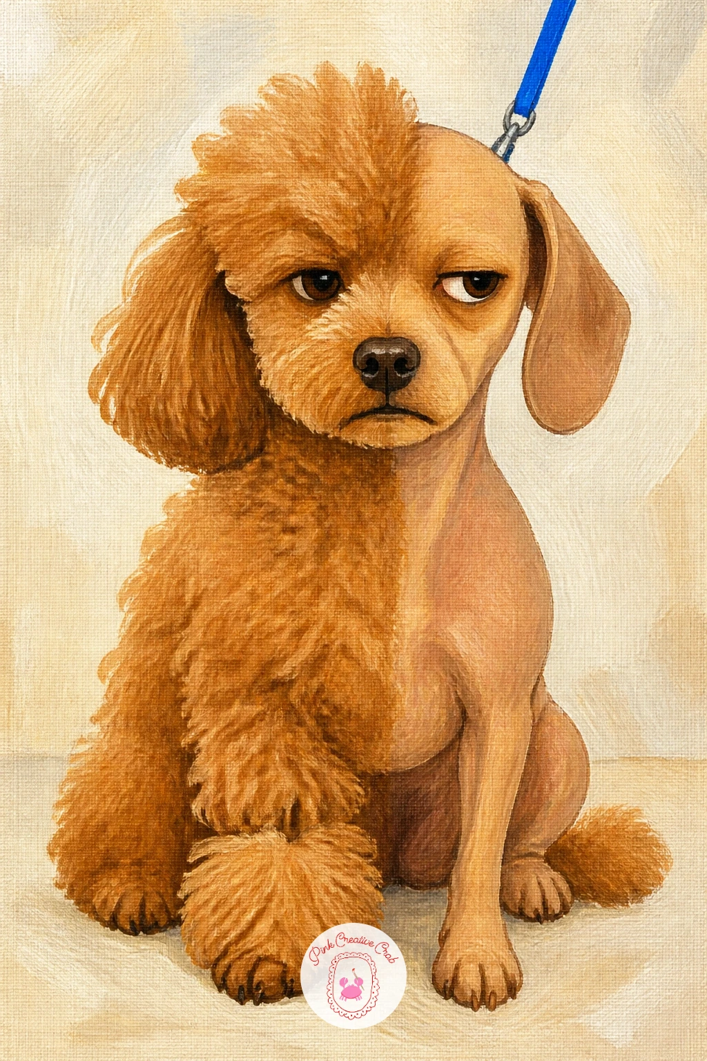 Toy Poodle At The Groomer — Have some fun with a toy poodle mid-groom, half-trimmed with a comically uneven haircut. Dachshund painting
