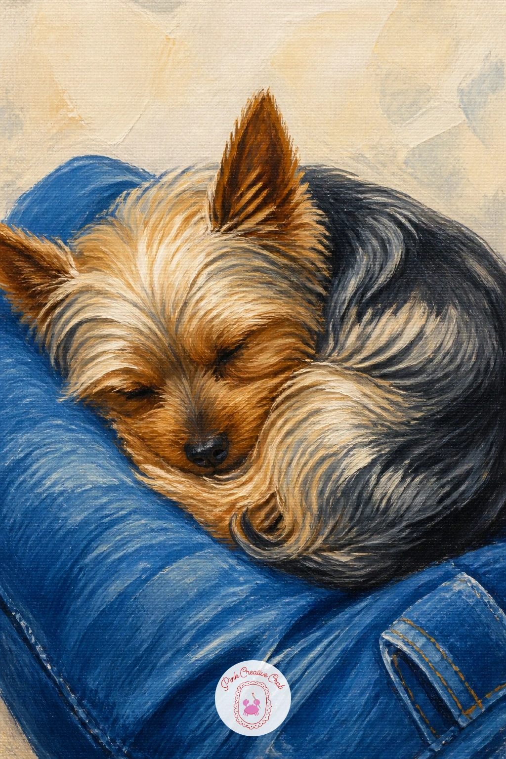 Yorkie On A Lap — Bring things back to a quiet moment with a Yorkshire terrier curled up on someone's lap, only the lap itself, a simple patch of denim or