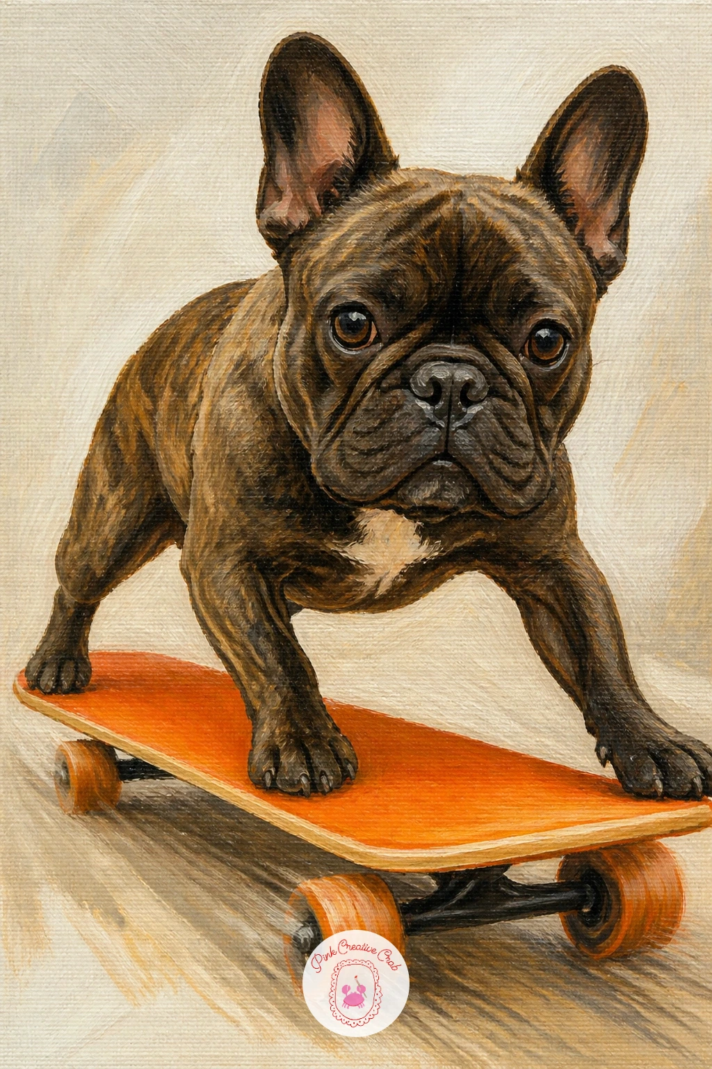 Frenchie On A Skateboard — Add some action with a French bulldog balancing, somewhat improbably, on a skateboard. Dachshund painting