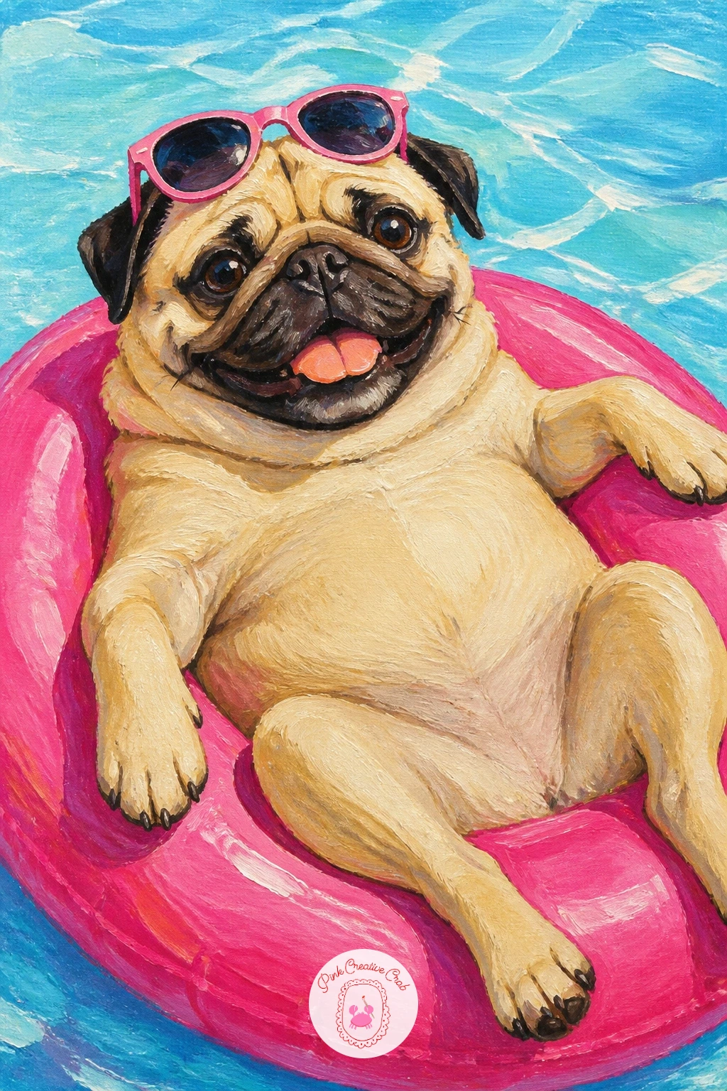 Pug On A Pool Float — Cool off with a pug lounging on an inflatable pool float, the picture of summer laziness. Dachshund painting