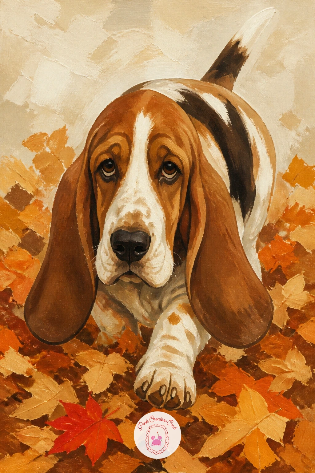 Basset Hound With Long Ears In Fallen Leaves — Close the list on a quiet, cozy note with a basset hound wading through a pile of fallen autumn leaves, those