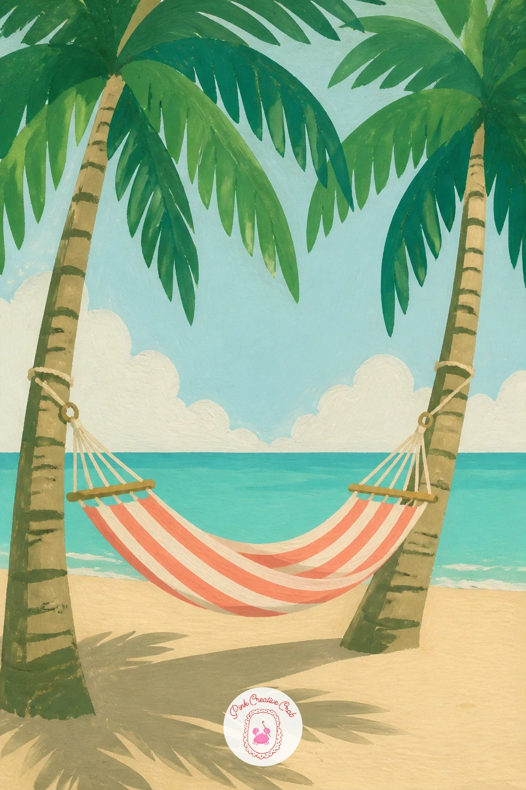 A Hammock Between Palm Trees — Move from small objects to a full little scene with a hammock slung between two palms. Palm tree painting