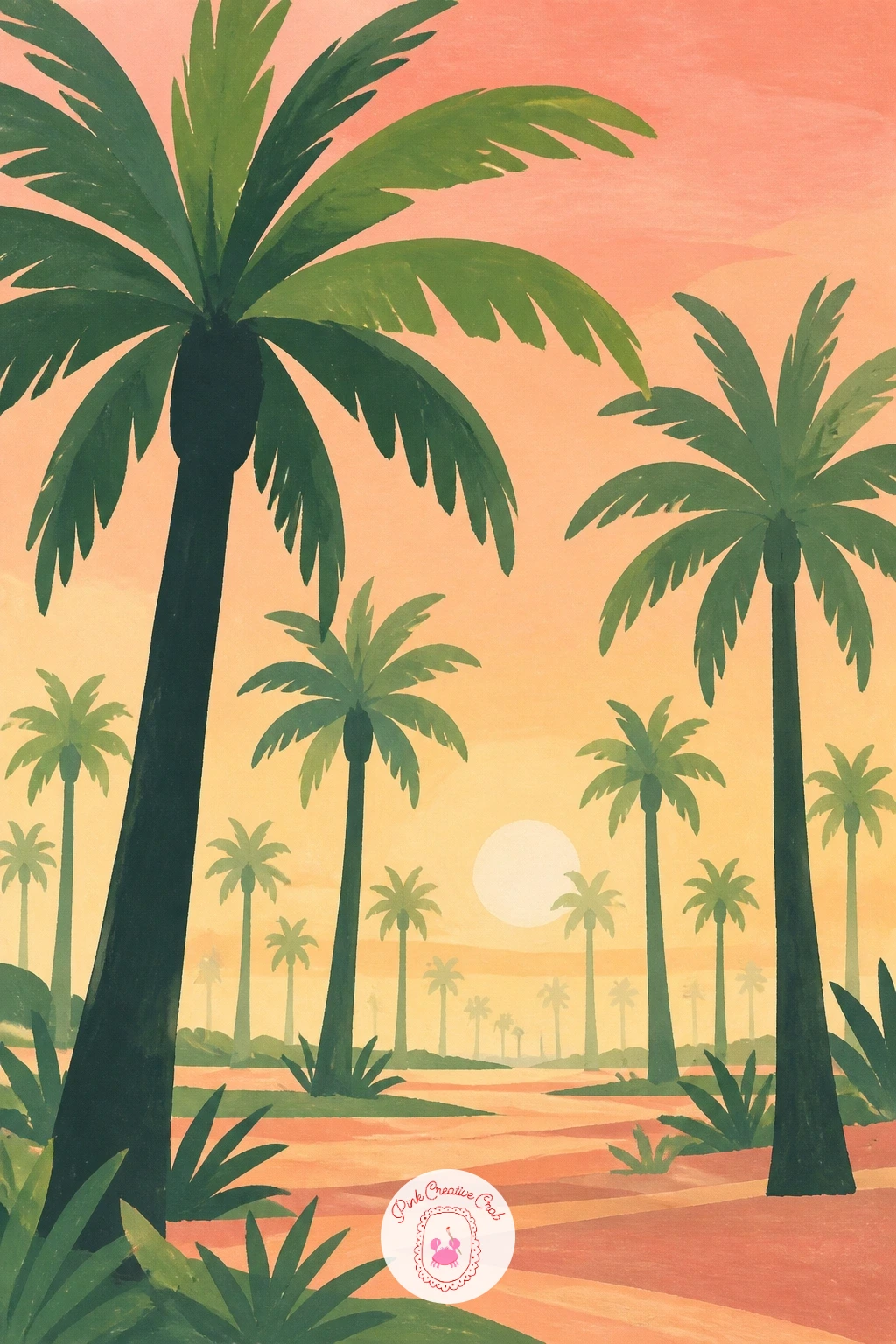 A Palm Grove At Sunrise — Stretch the sunset idea into morning for a fuller palm grove catching early light. Palm tree painting