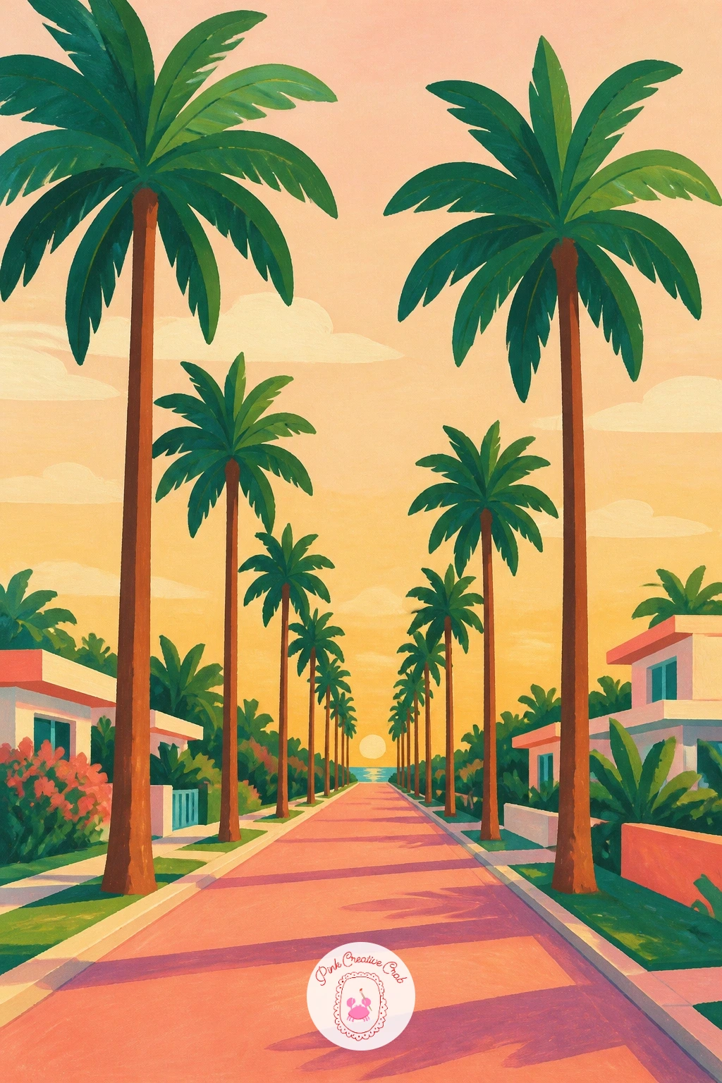 Palm Trees Lining A Boulevard At Golden Hour — Take the perspective lessons from the grove into a full boulevard lined with tall palms stretching into the