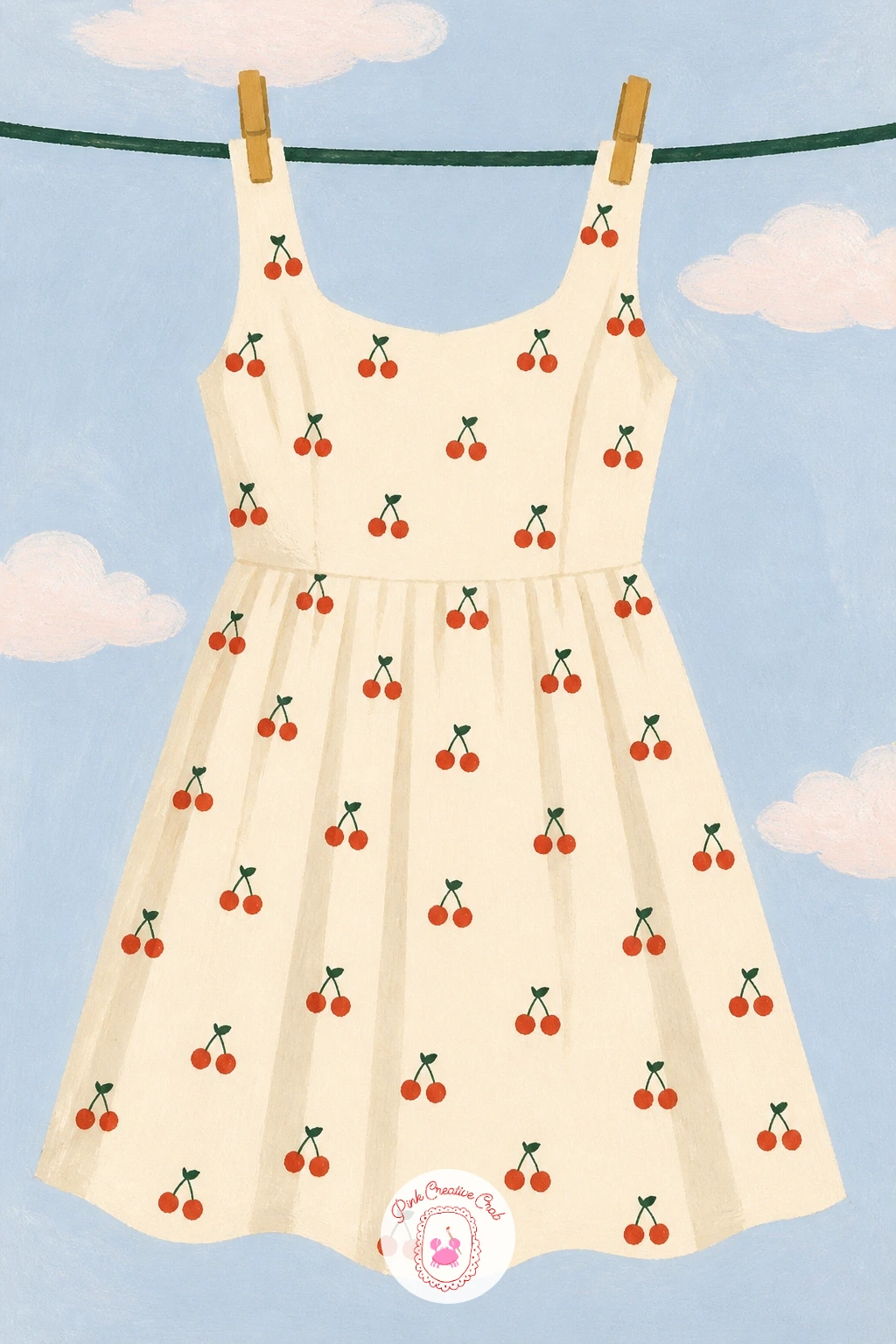 Cherry Print Dress On A Washing Line — Quick version first: a cherry print dress drying on a washing line can be painted in about ten minutes as a simple flat