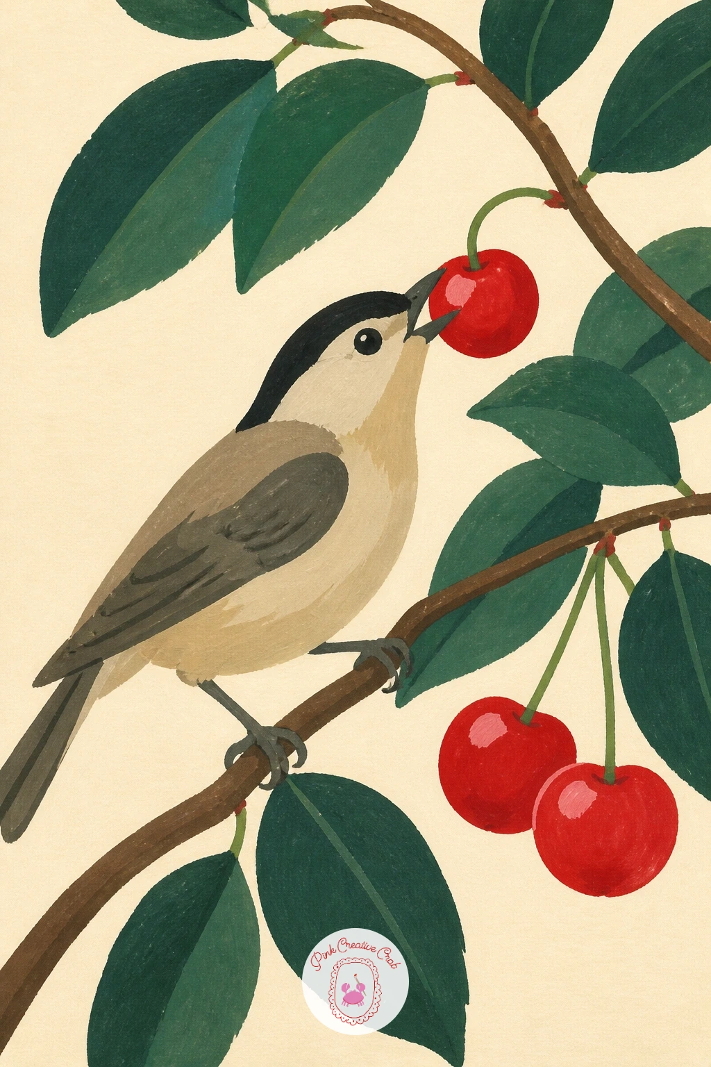 Bird Stealing A Cherry From A Branch — Watch where the light falls for this one: a bird stealing a cherry from a branch works best with the sun coming from one