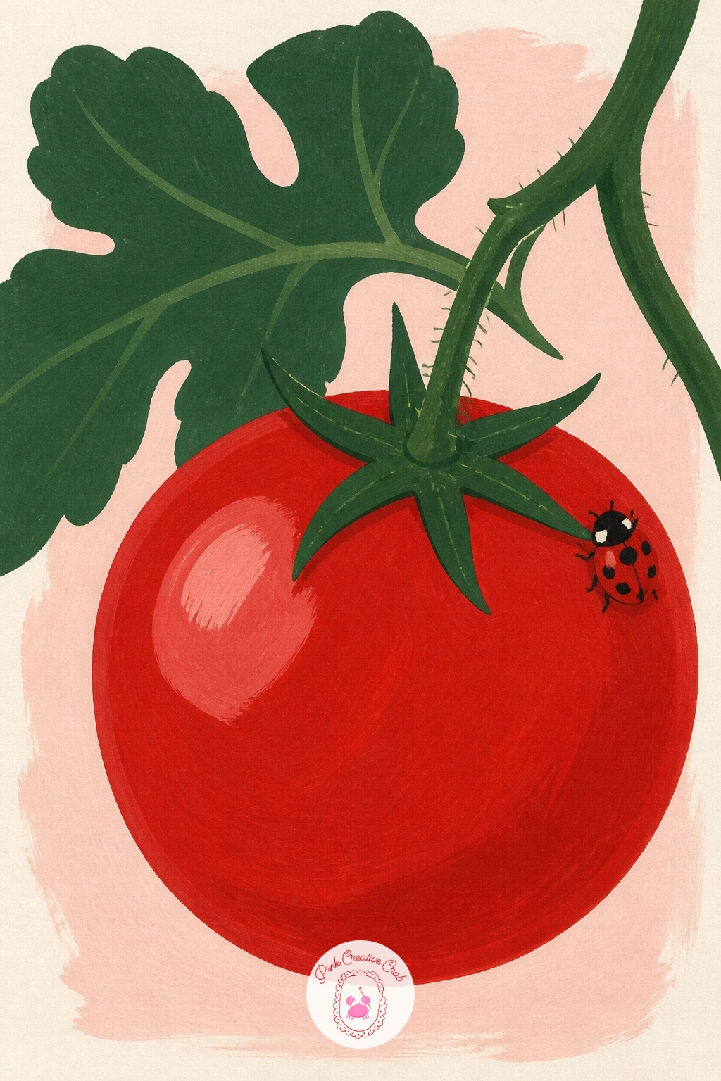 Ripe Tomato With A Ladybird — Back to the garden for proportion practice: a ripe tomato on the vine with a ladybird asks you to keep the ladybird small and