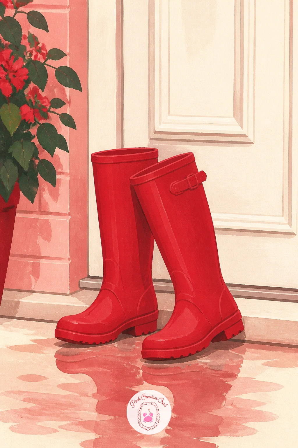 Red Rain Boots By A Front Door — For a cozy, easy win, red rain boots by a front door builds on the same proportion thinking as the Mary Janes earlier, just