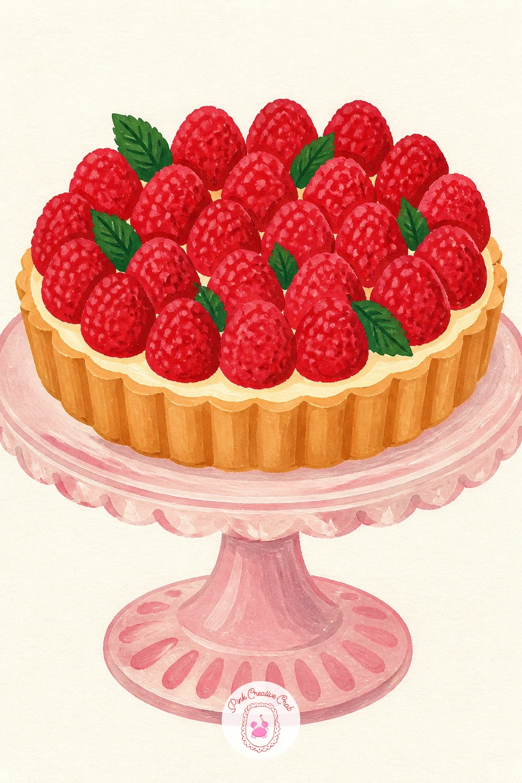 Raspberry Tart On A Cake Stand — For a hands-on texture challenge, a raspberry tart on a glass cake stand asks you to suggest a cluster of tiny bumpy berries