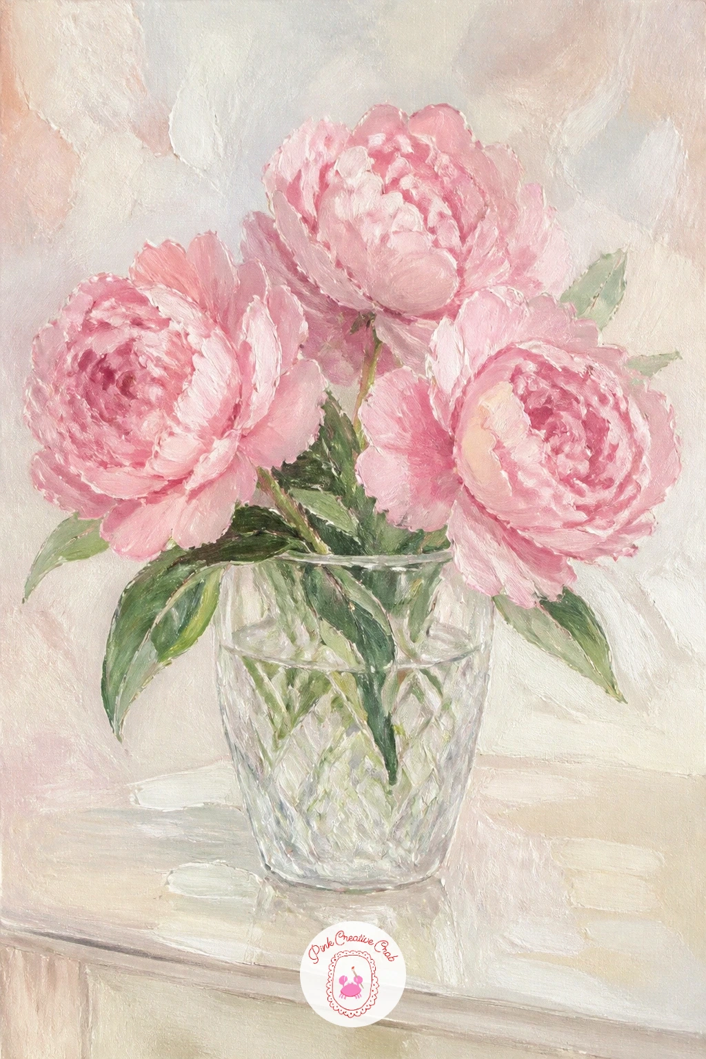 Peonies In A Crystal Vase On A Dresser — Once you can build one bloom, try grouping a few in peonies in a crystal vase on a dresser, which adds the gentle