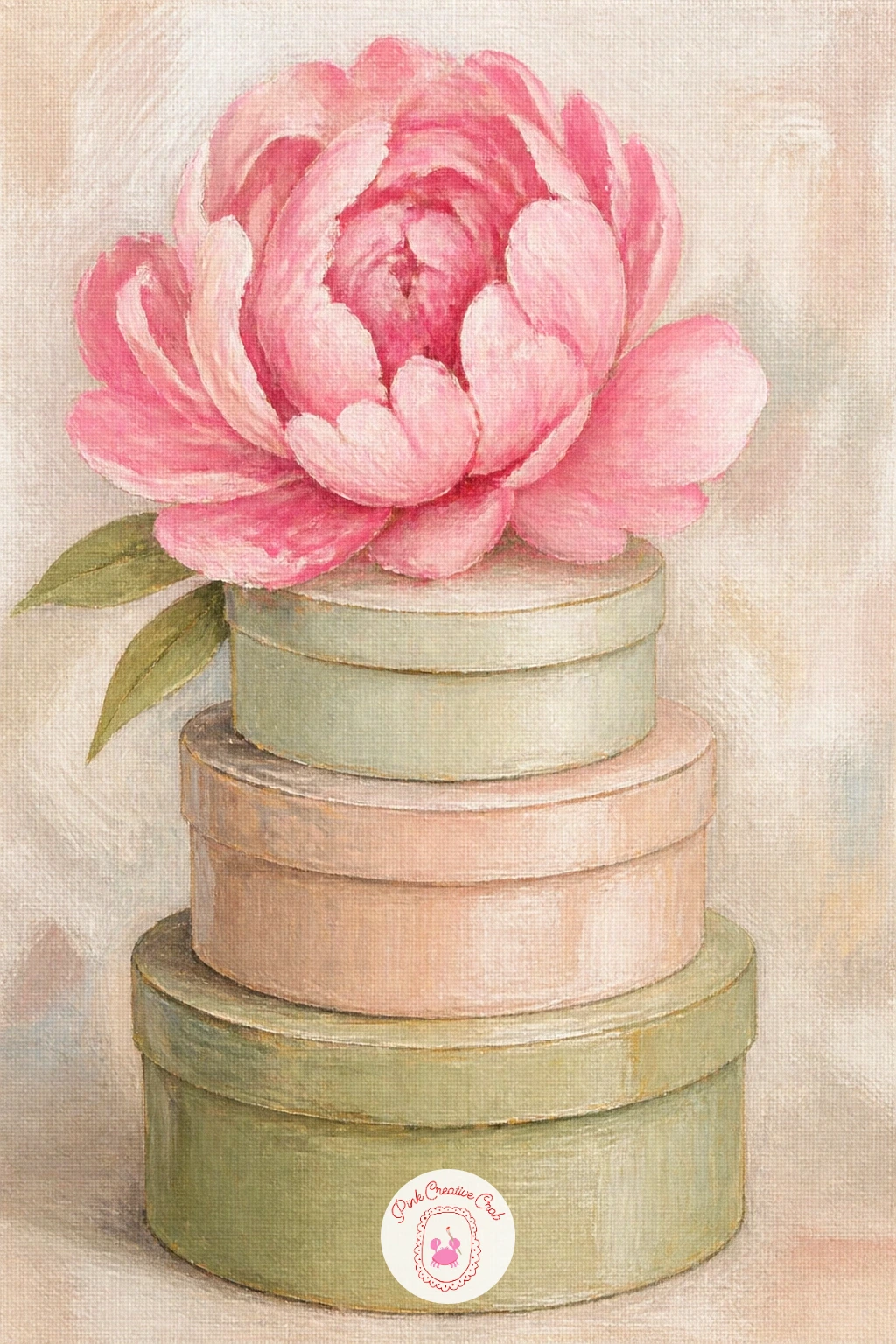 Peony On A Stack Of Hat Boxes — Give yourself a still life with a bit of structure next, with a peony on a stack of hat boxes, a composition that teaches