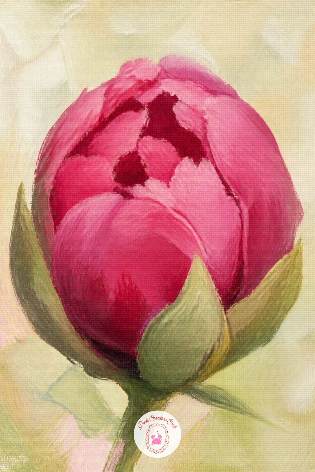 Peony Bud Just Opening — Slow the pace down with a peony bud just opening, a quieter subject that rewards careful looking over bold brushwork. Peony painting