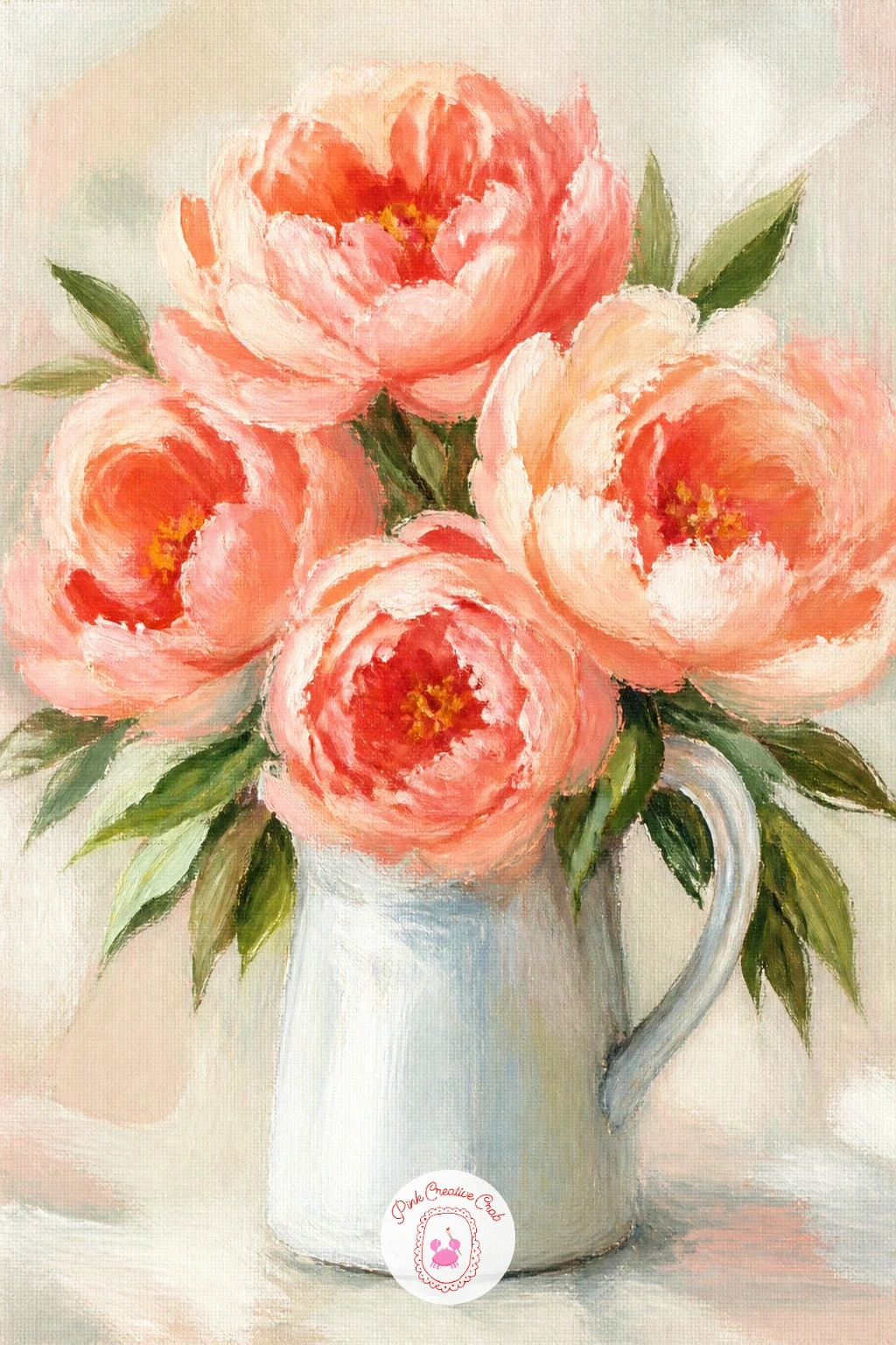 Coral Charm Peonies In A Jug — Bring in a different peony variety with coral charm peonies in a jug, chosen because their warm coral-to-cream gradient is one