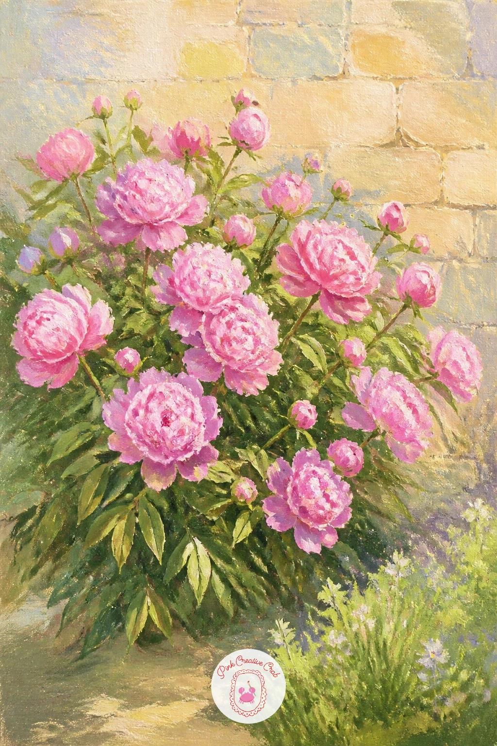 Peony Bush In A Walled Garden — Step outdoors for a peony bush in a walled garden, a small landscape where the wall gives you an easy way to frame the flowers.