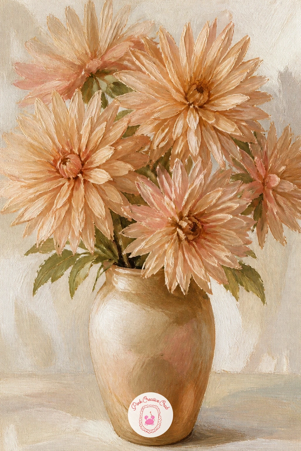 Cafe Au Lait Dahlias In A Vase — For a painting that leans into pure color study, try cafe au lait dahlias in a vase, prized for their warm, muted