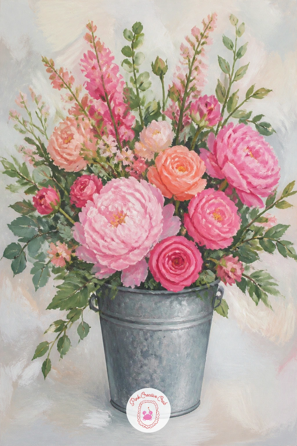 A Florist Bucket Of Romantic Blooms — Shift from the finished bouquet to a florist bucket of romantic blooms, a slightly looser, more market-fresh version
