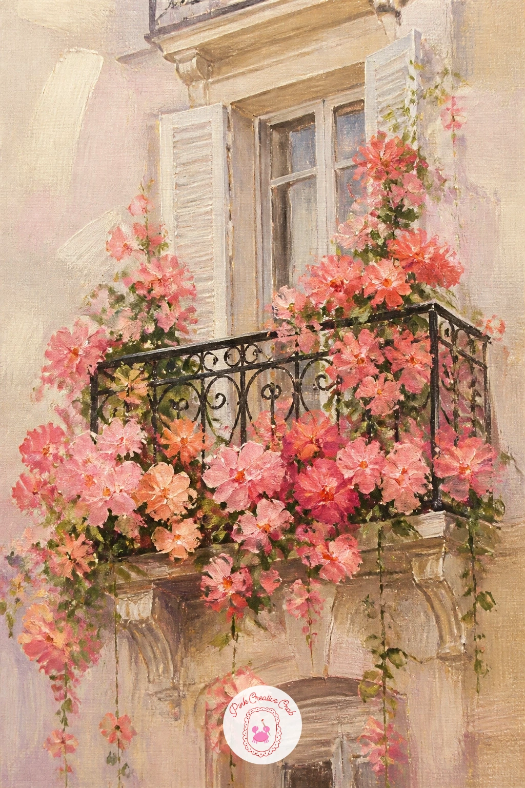 A Paris Balcony Overflowing With Blooms — For the most ambitious piece on this list, paint a Paris balcony overflowing with blooms, combining simple