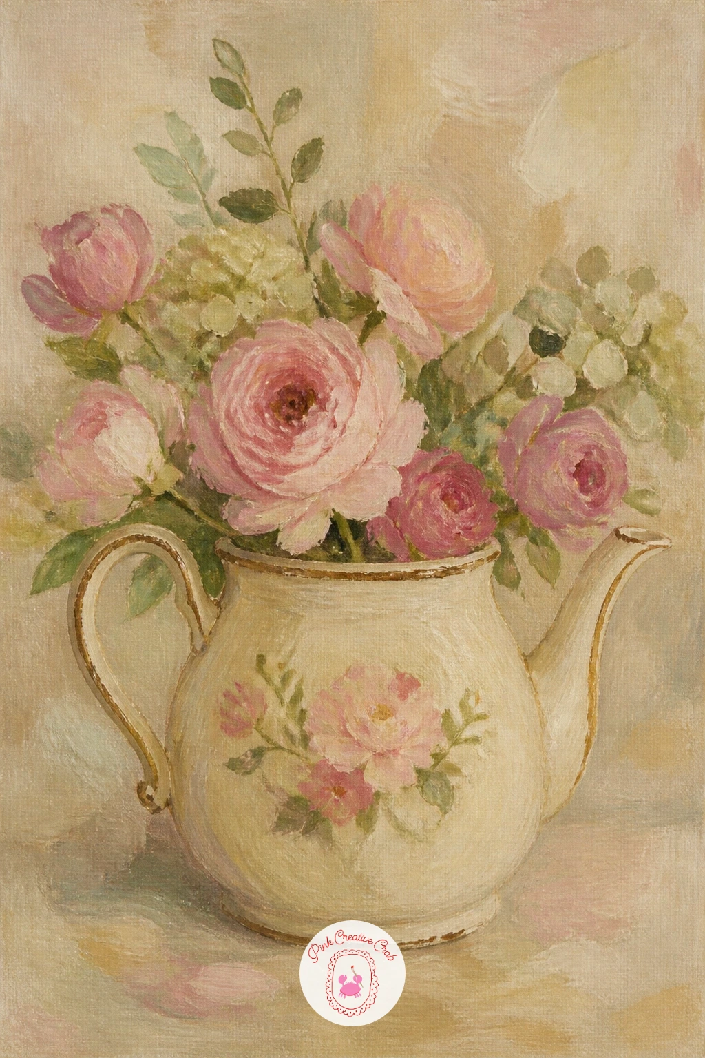 A Vintage Teapot Used As A Vase — Close the list with a vintage teapot used as a vase, a charming cottagecore still life that pairs a characterful object with