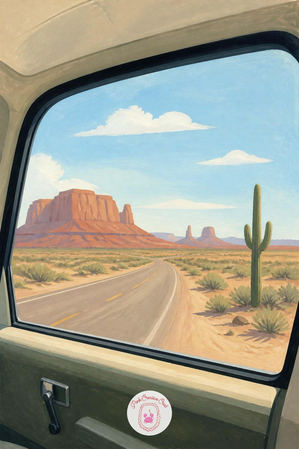 Car Window on a Desert Road — A desert seen through a car window is mostly about long flat bands of color, so this one moves fast once the composition is