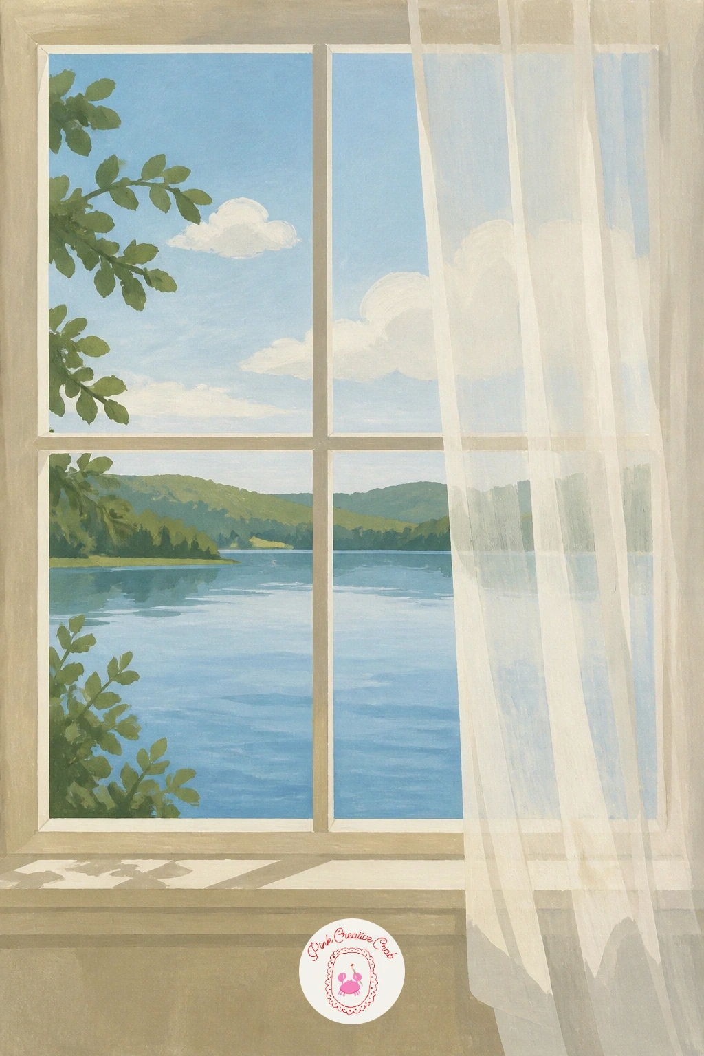 Sheer Curtains and a Lake View — Sheer curtains add a layer of softness that sits right over the view, which makes this one a nice chance to practice painting