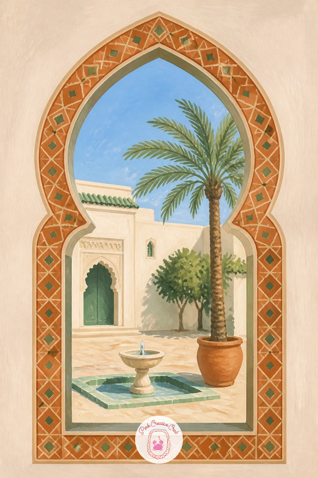 Moroccan Arched Window Over a Courtyard — An arched window brings its own built-in drama, so take care shaping the curve before anything else goes in. Window