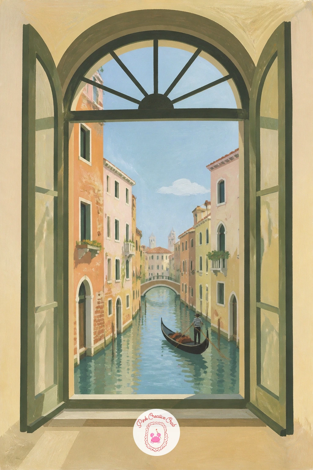 Venetian Window Over a Canal — A Venetian canal view leans on tall narrow buildings and still water, so get the window's proportions settled first since