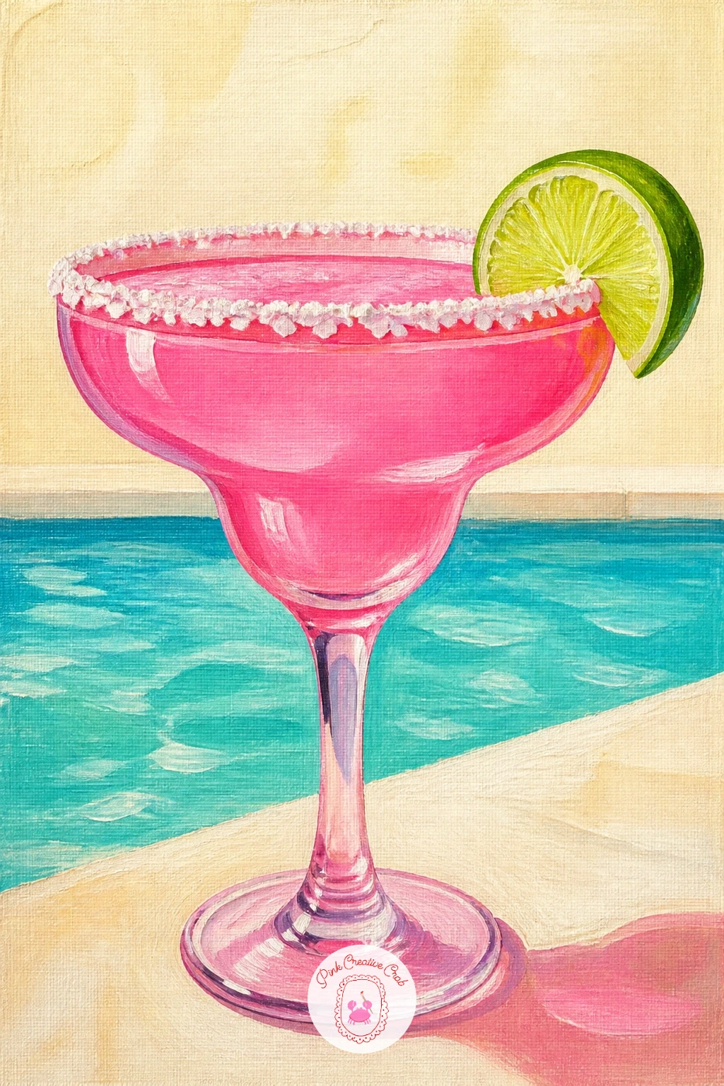 Pink Margarita With a Salted Rim — Measure before you mix a single color: a margarita glass is a wide shallow cone on a short stem, so sketch the triangle